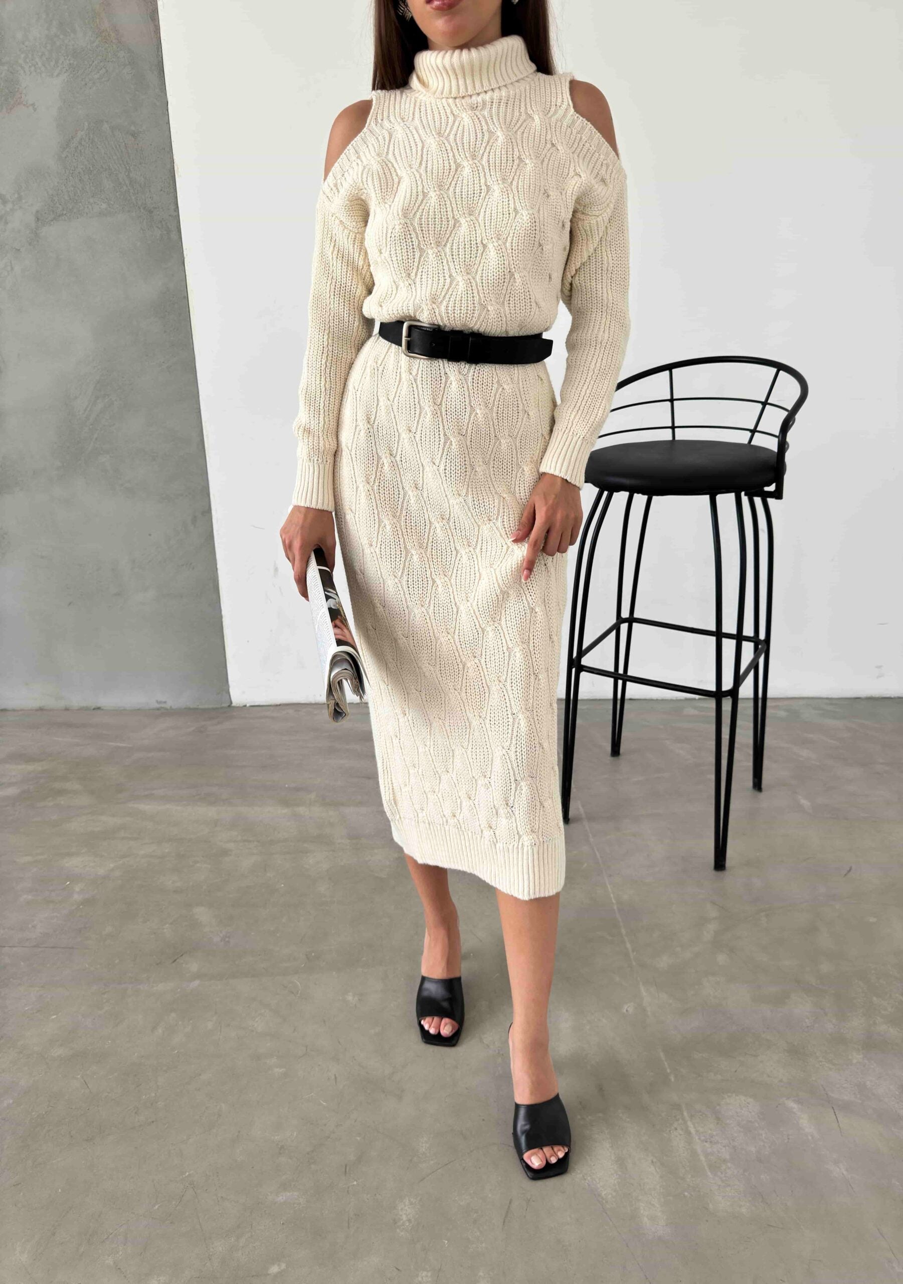 Kemerli Triko Elbise 1504