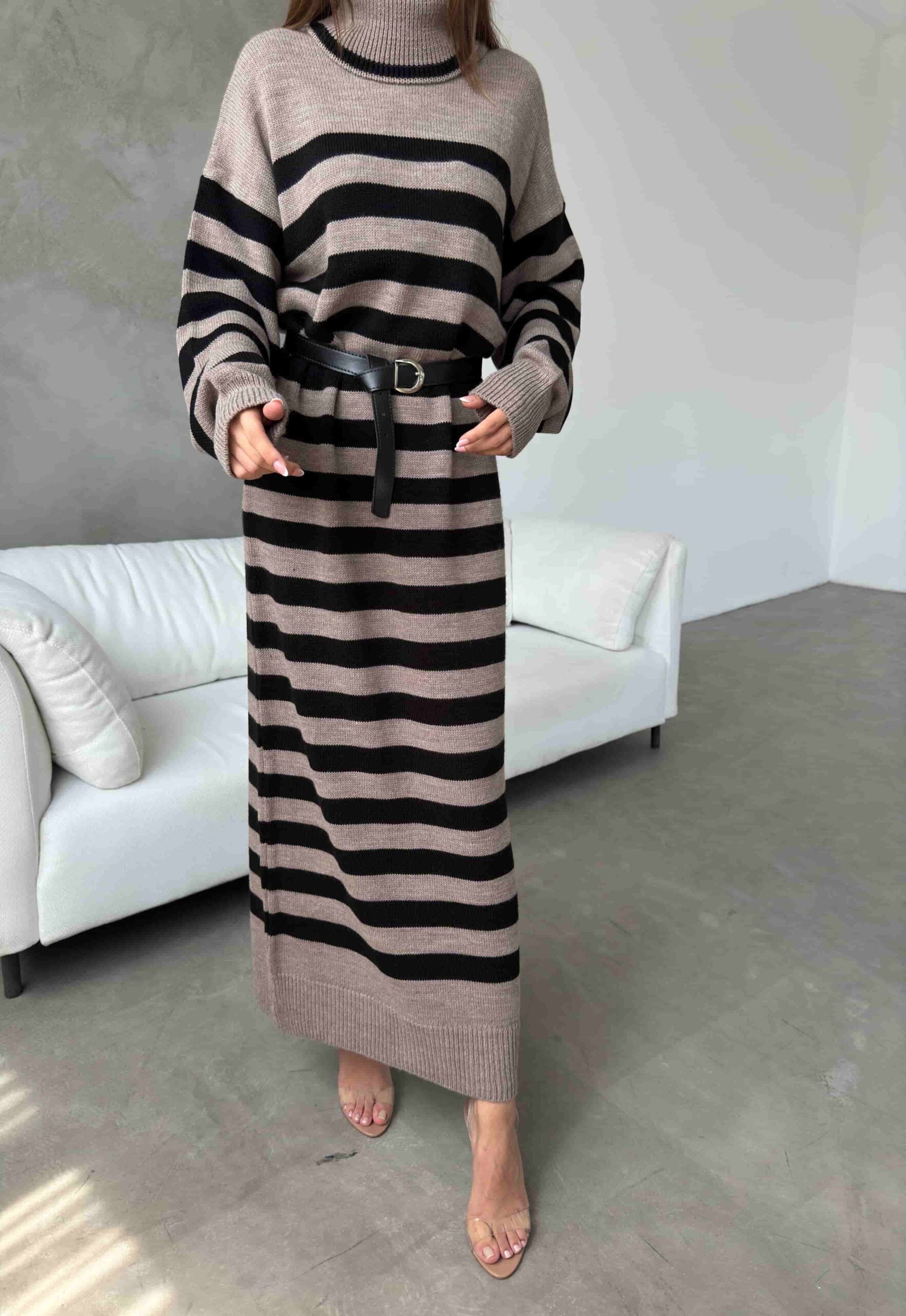 Kemerli Triko Elbise 1017