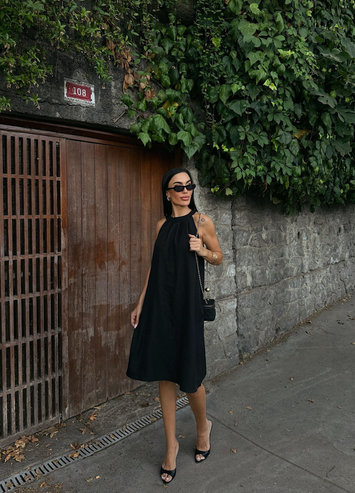 Halter Yaka Dokuma Midi Elbise