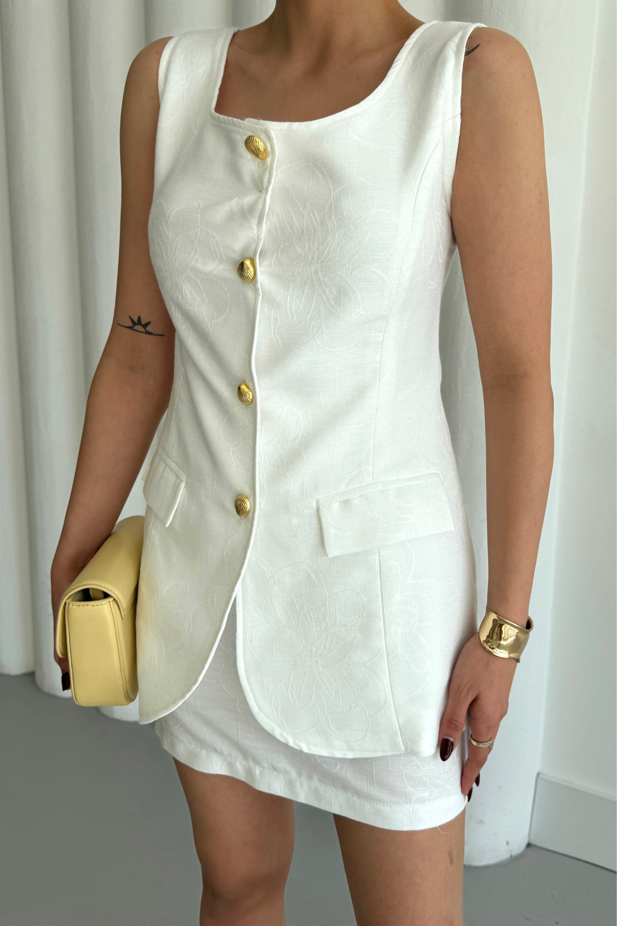 JAKAR KETEN YELEK - KISA ETEK TAKIM - Beyaz