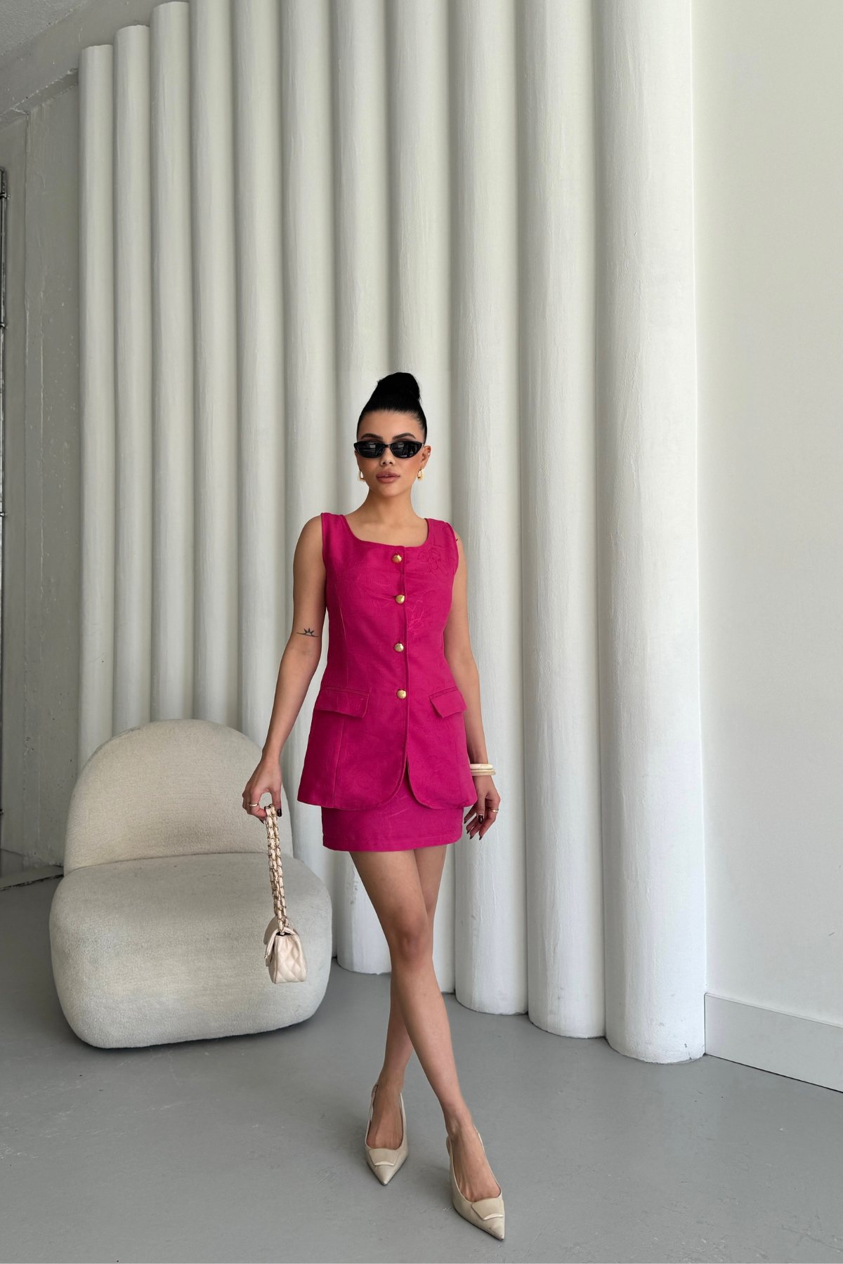 JAKAR KETEN YELEK - KISA ETEK TAKIM - Fuşya