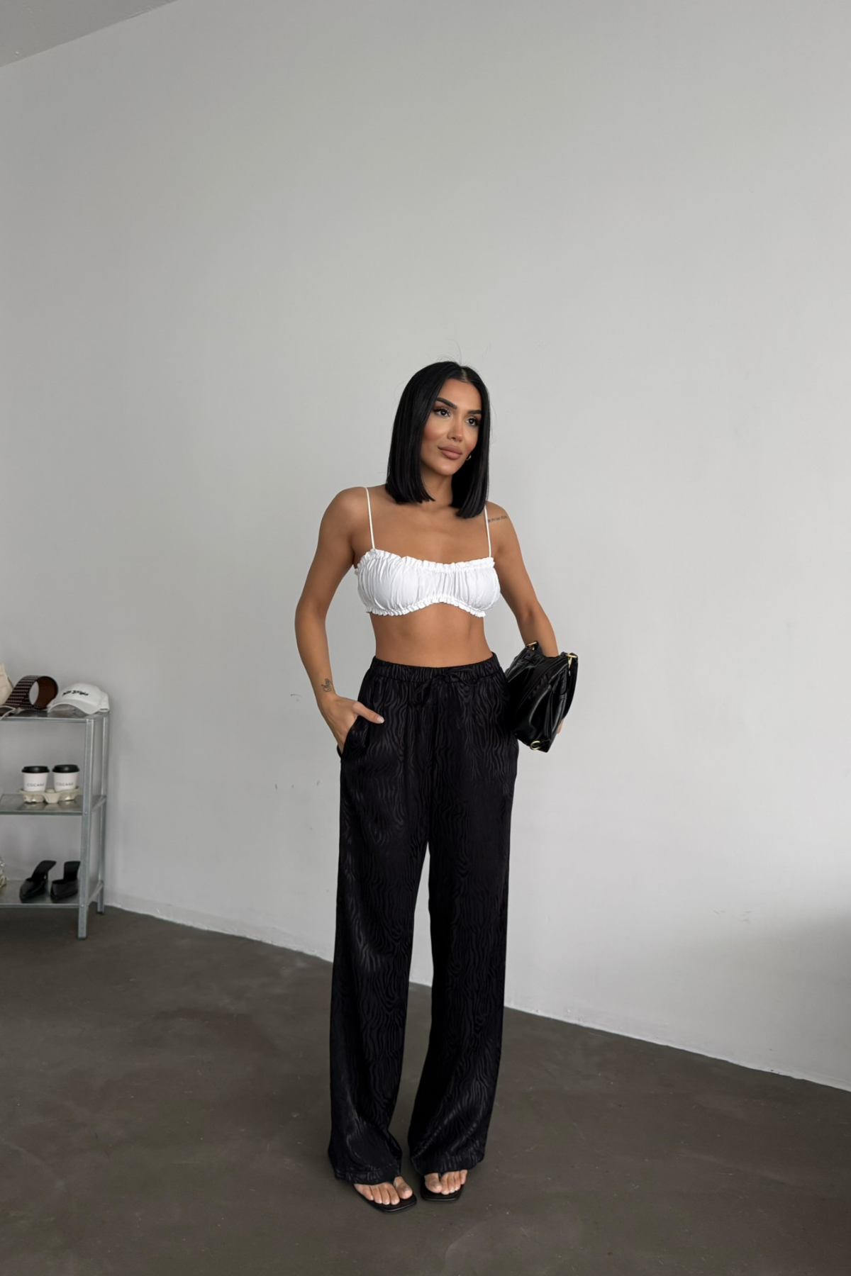 JAKAR SATEN PANTOLON - Siyah