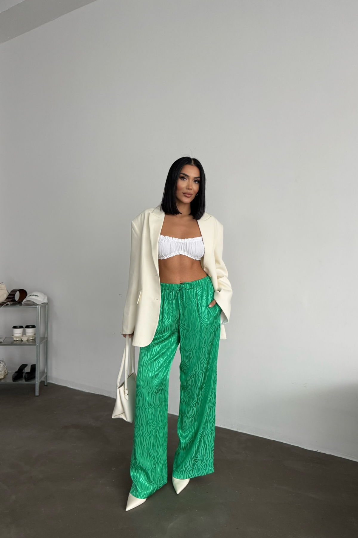 JAKAR SATEN PANTOLON - Yeşil