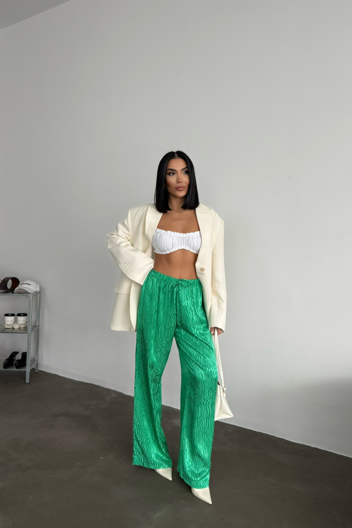 JAKAR SATEN PANTOLON - Yeşil