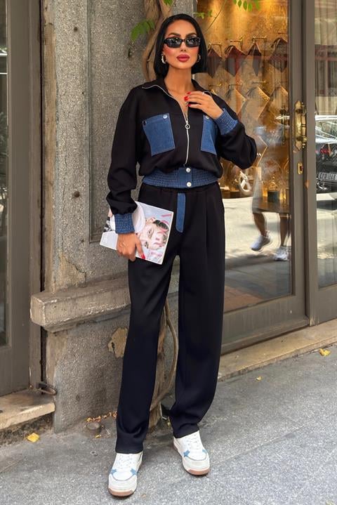 Jean Garnili Kamyoner Yaka Modal Takım 10251 SİYAH L