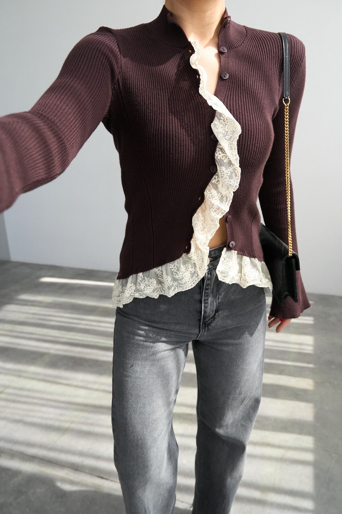 COFFEE Lace Knit Cardigan