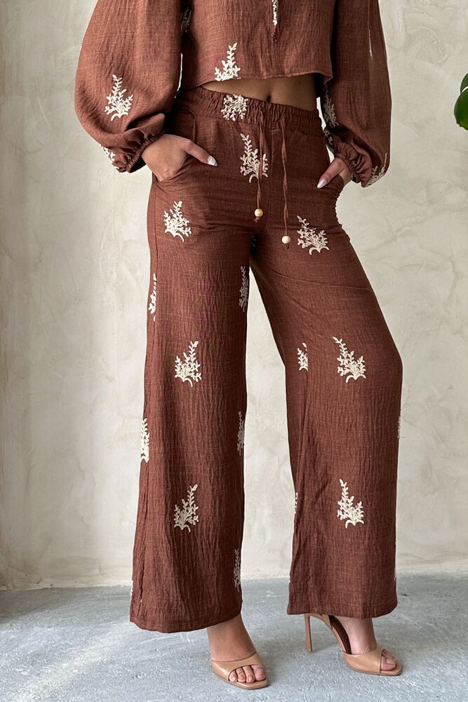 Topshow Nakış Detaylı Toptan Keten Pantolon