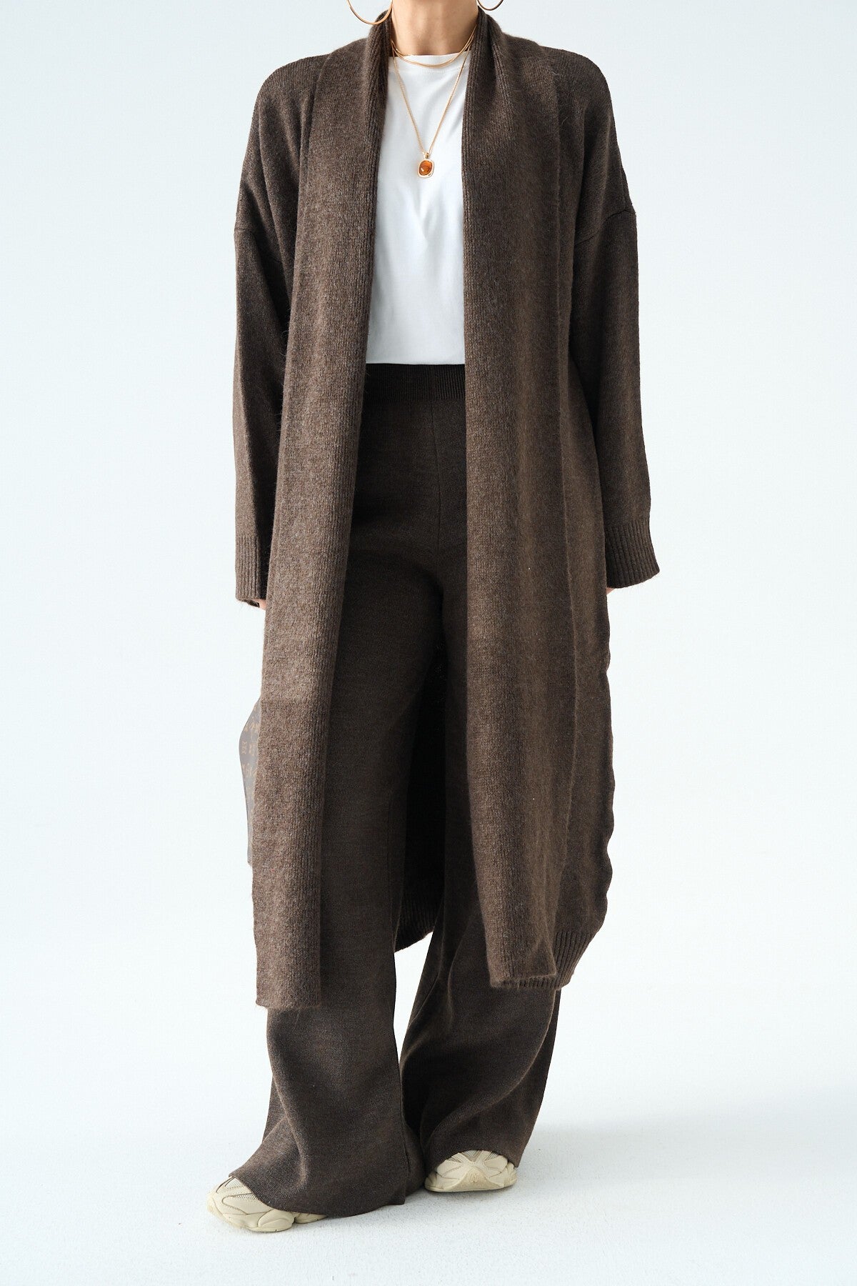 Coffee Melange Open Shawl Collar Cardigan