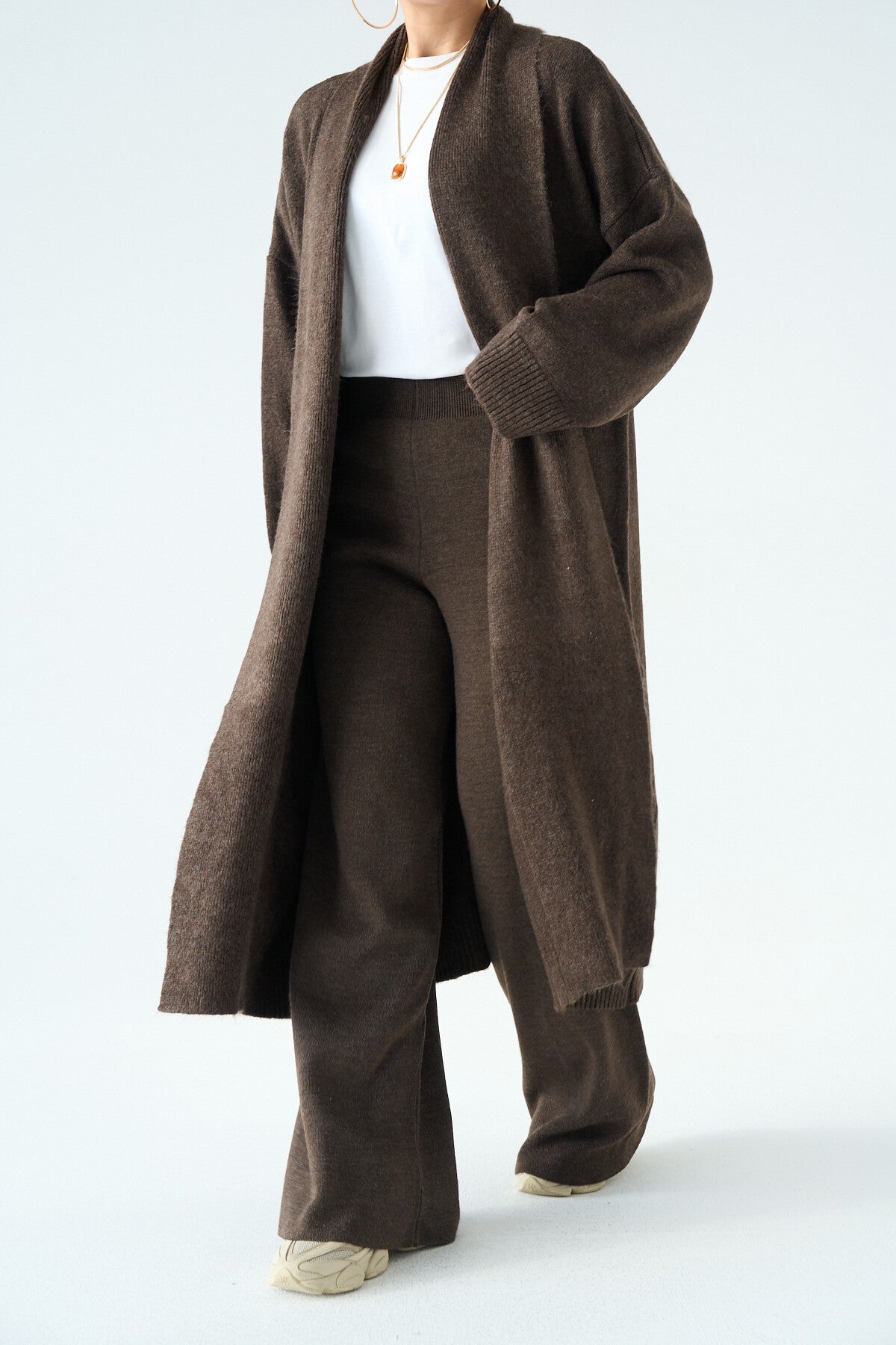 Coffee Melange Open Shawl Collar Cardigan