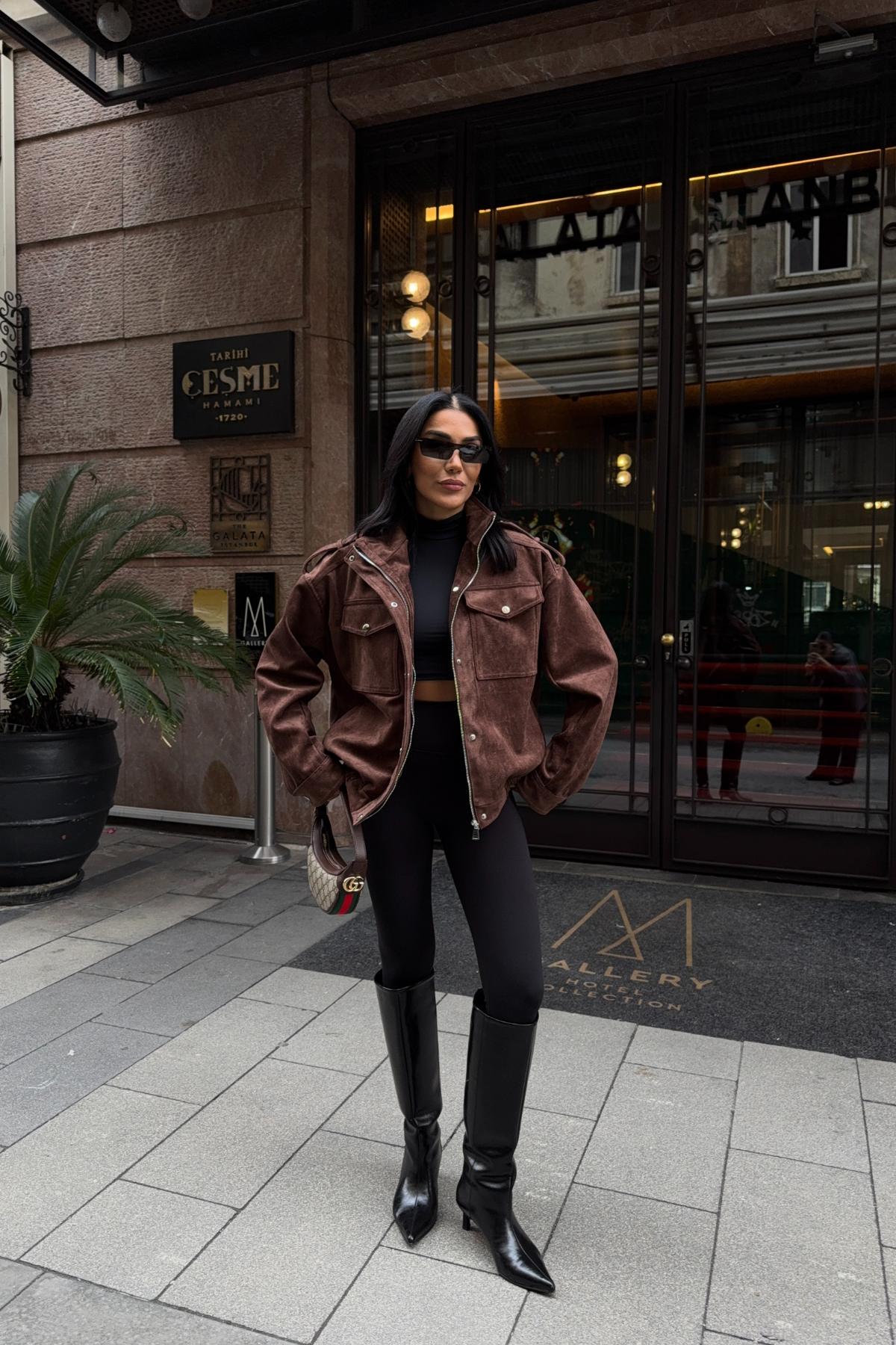 Kahverengi Pilot Model Süet Mont