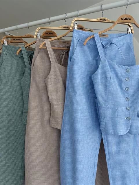 Kalın Askılı Bluz Pantolon Keten Takım 10187