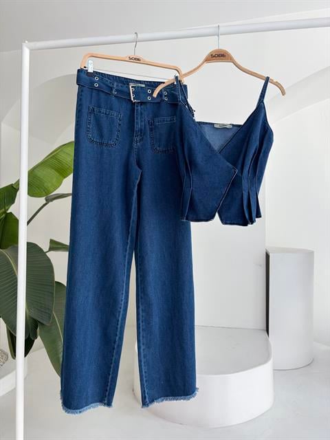 Kalın Kemer Detaylı Denim Takım 10166