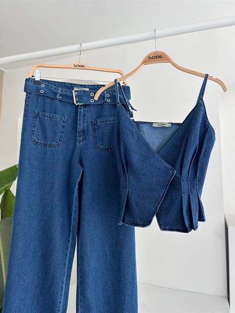 Kalın Kemer Detaylı Denim Takım 10166