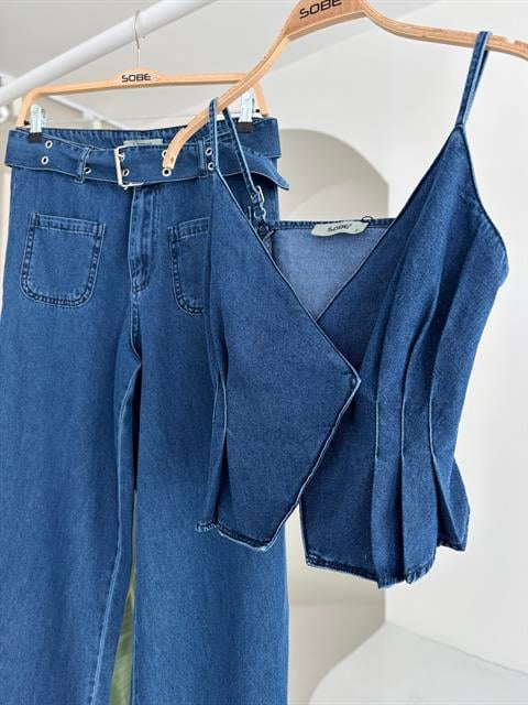 Kalın Kemer Detaylı Denim Takım 10166
