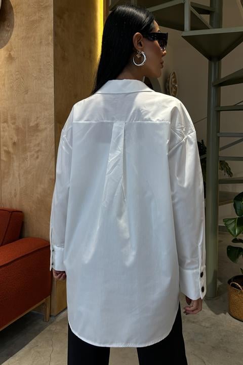 Kalp Nakışlı ve Düğme Detaylı Oversize Gömlek 3430