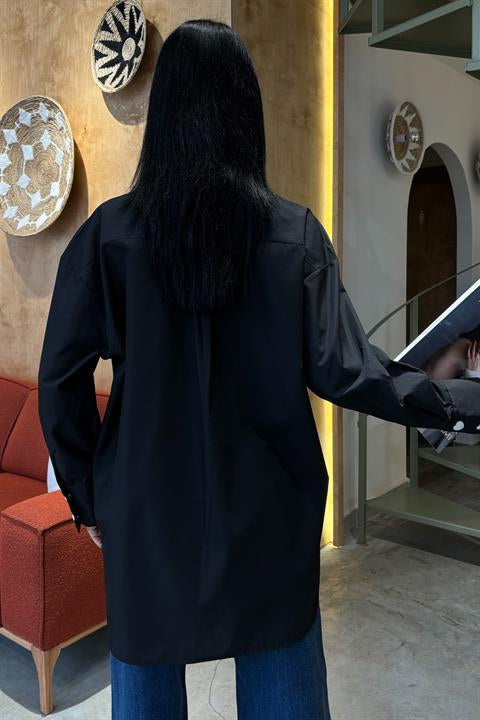 Kalp Nakışlı ve Düğme Detaylı Oversize Gömlek 3430