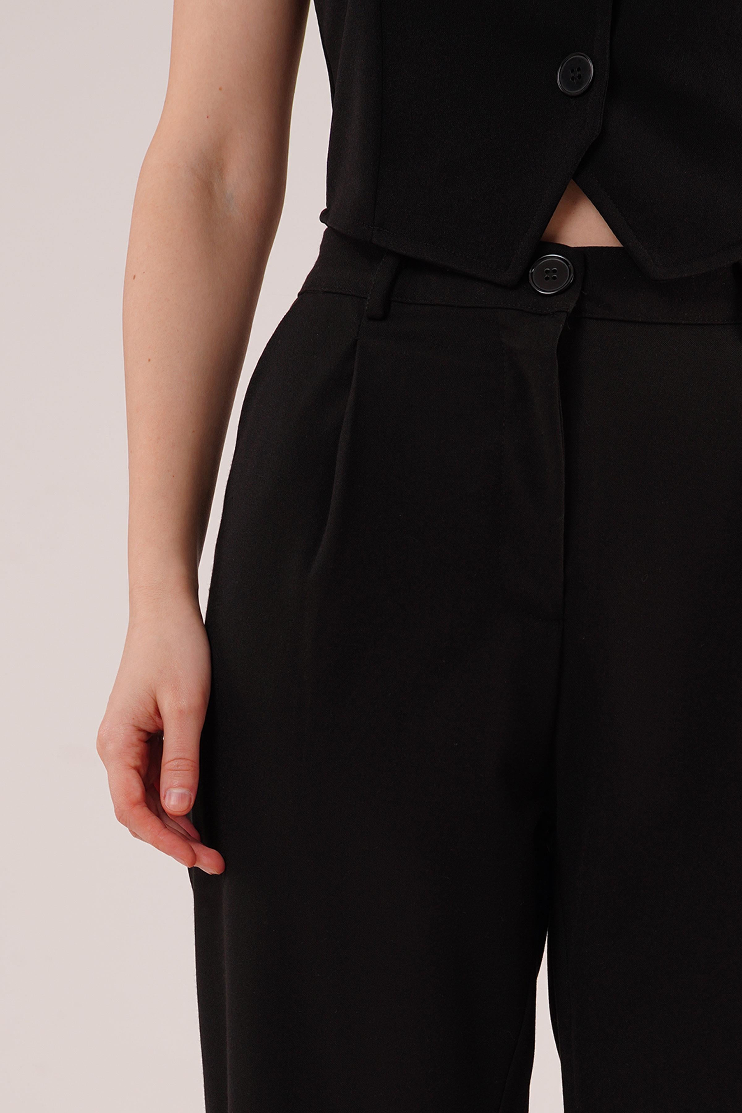 Kapama Cep Detaylı Toptan Siyah Pantolon