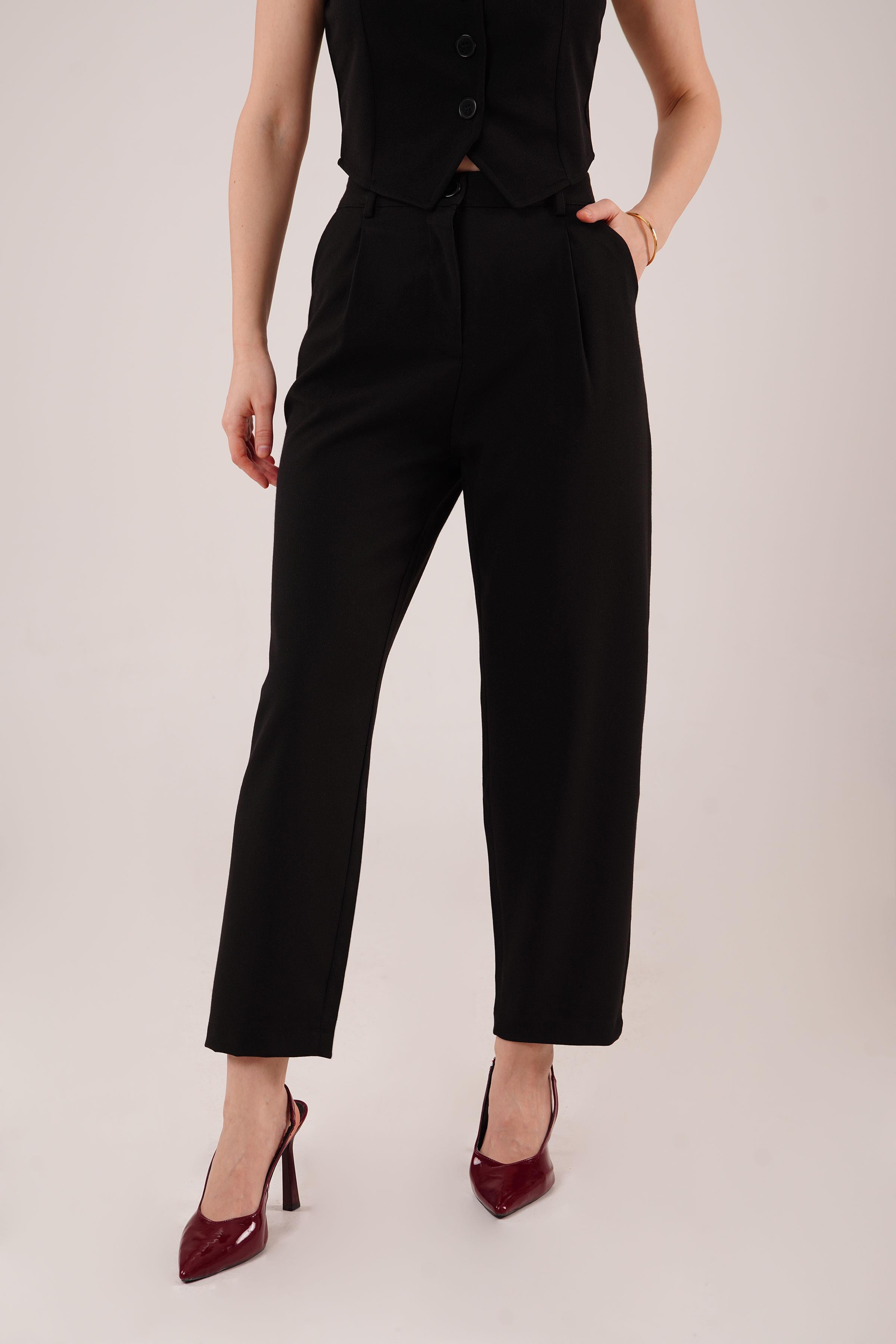 Kapama Cep Detaylı Toptan Siyah Pantolon