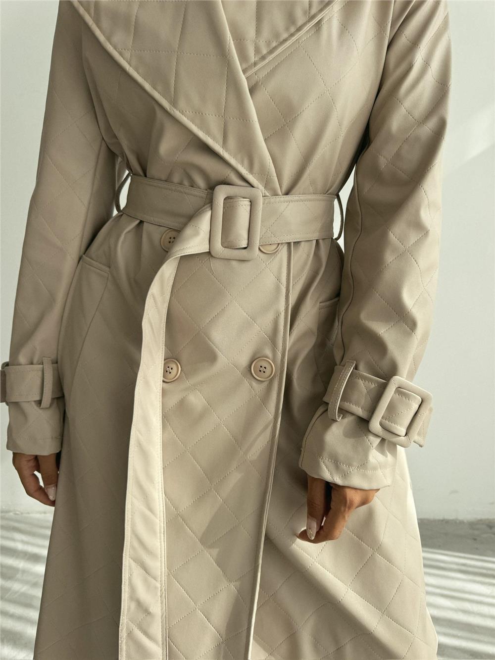 KAPİTONE DERİ TRENCH - Bej