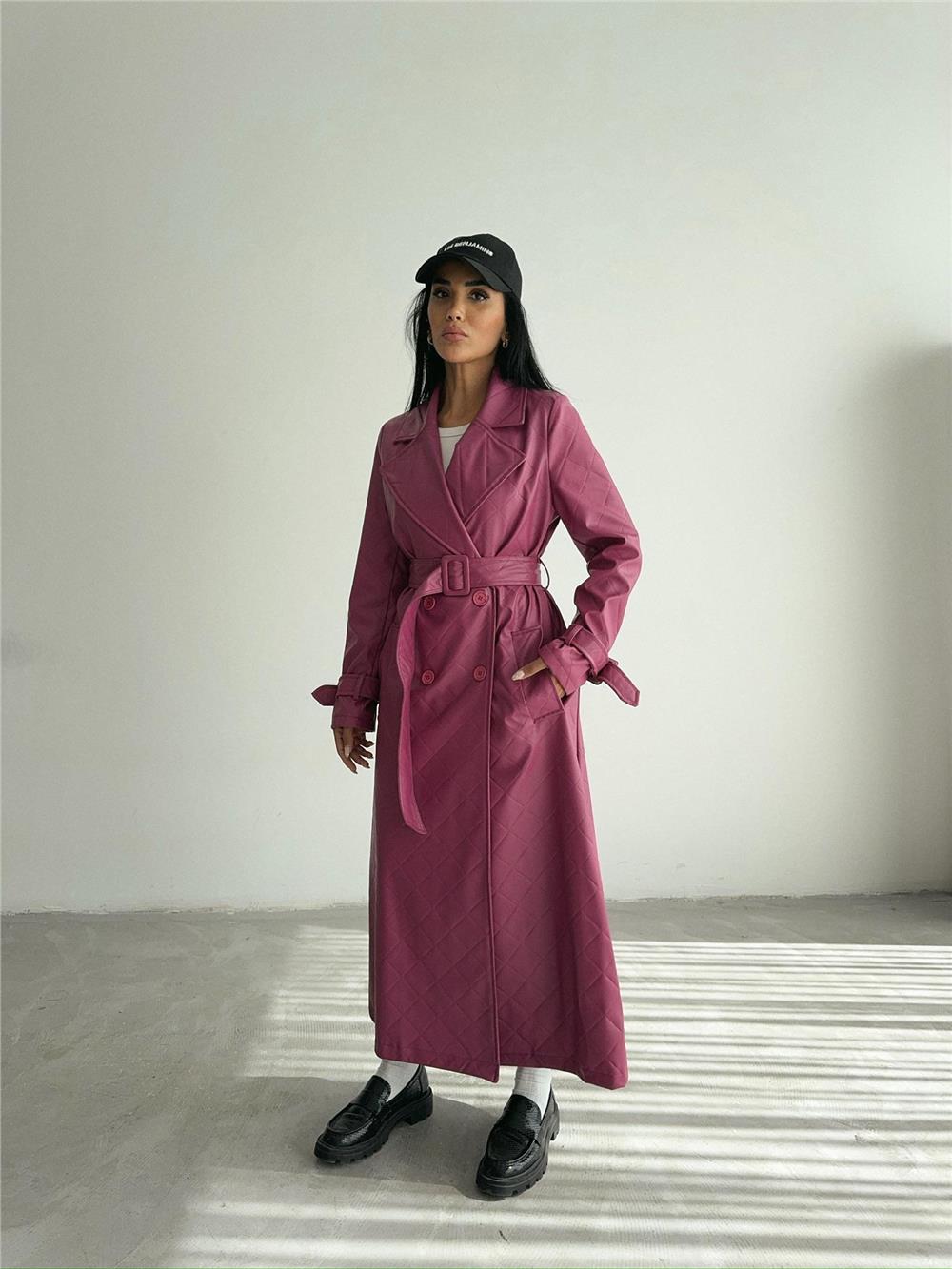 KAPİTONE DERİ TRENCH - Fuşya