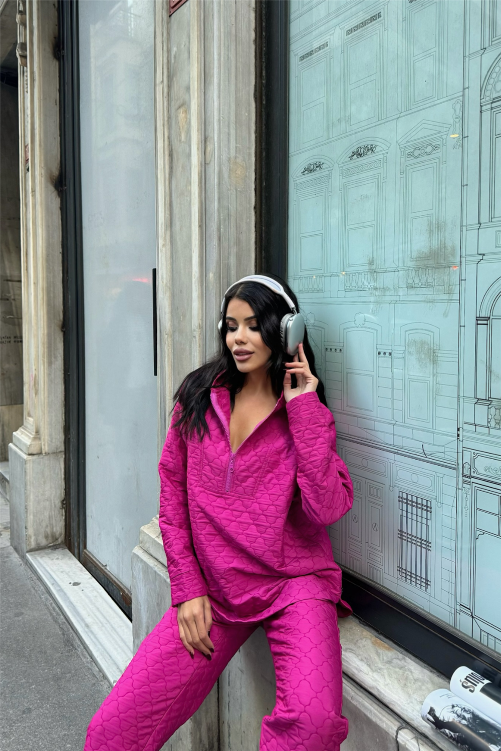 KAPİTONE KAPİŞONLU EŞOFMAN TAKIM - Fuşya