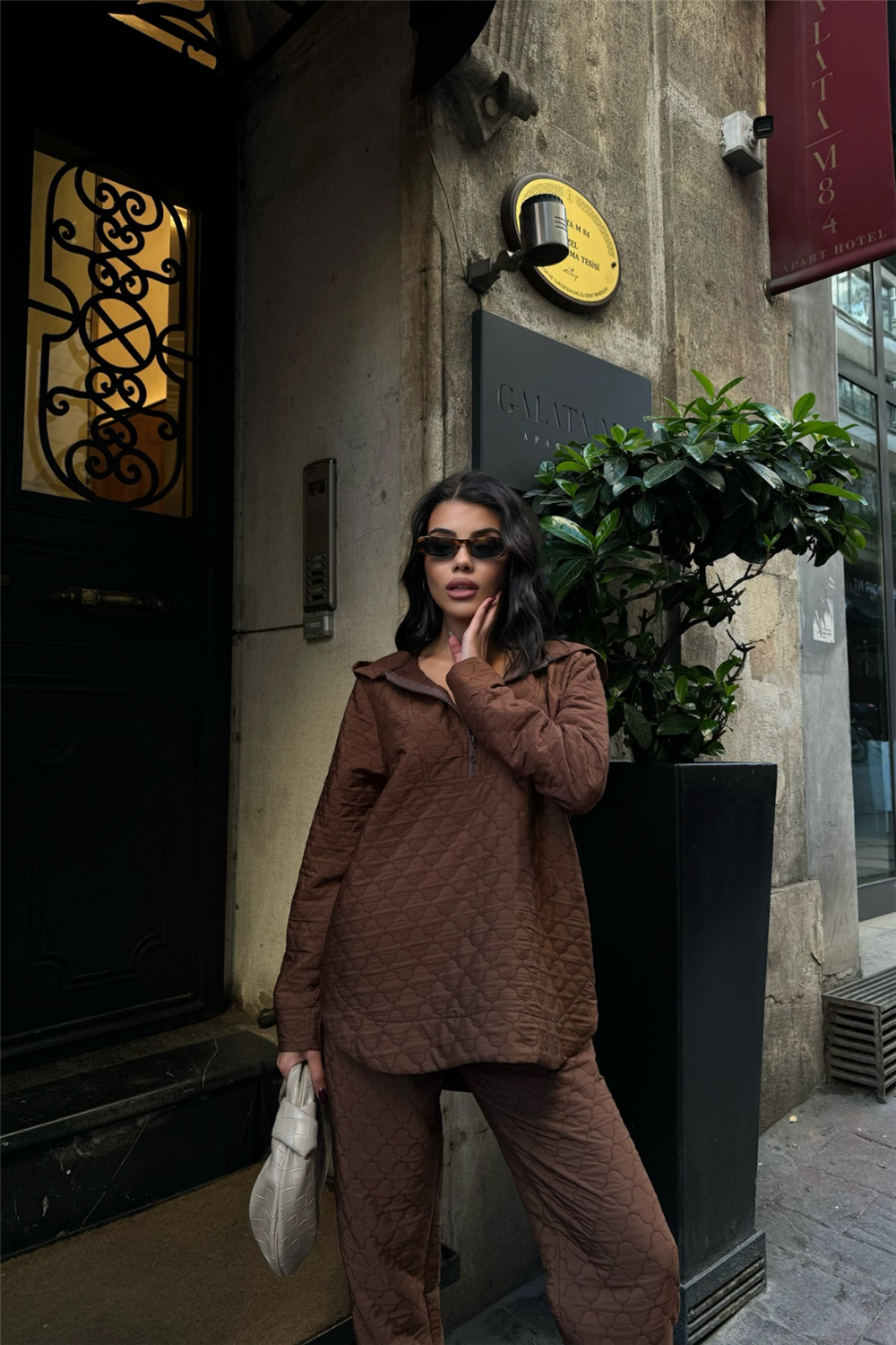 KAPİTONE KAPİŞONLU EŞOFMAN TAKIM - Kahverengi