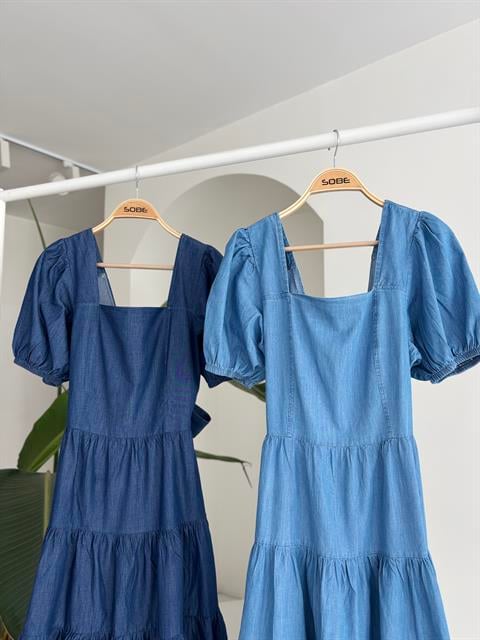 Kare Yakalı ve Gipe Detaylı Tensel Elbise 2883