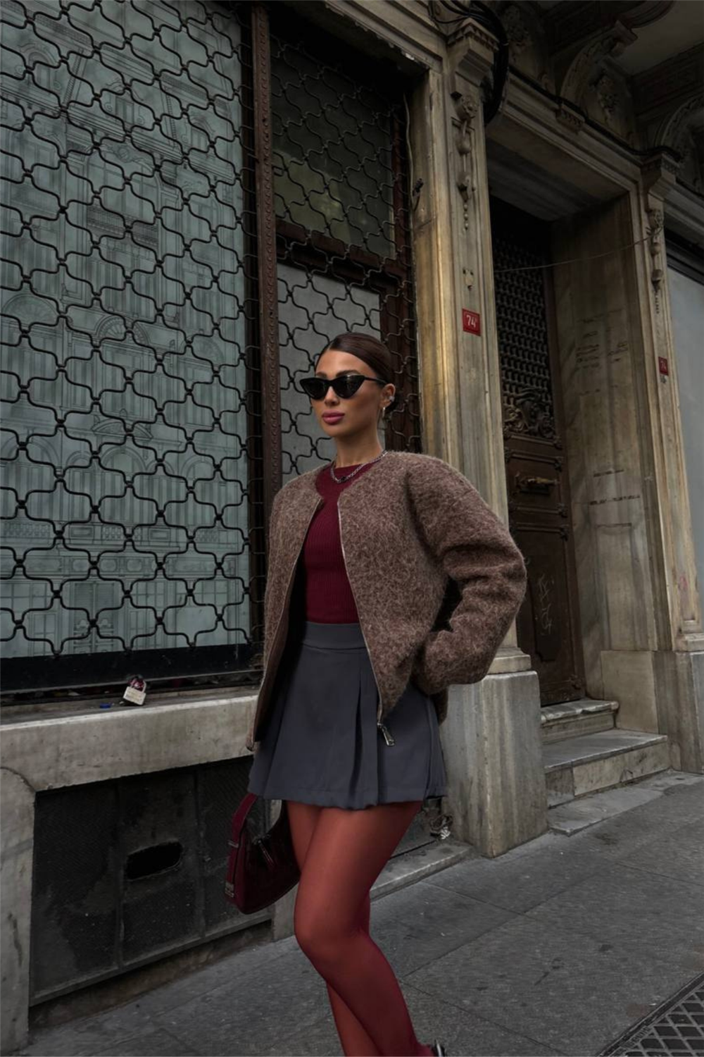 KAŞE FERMUARLI BLUZ - Kahverengi