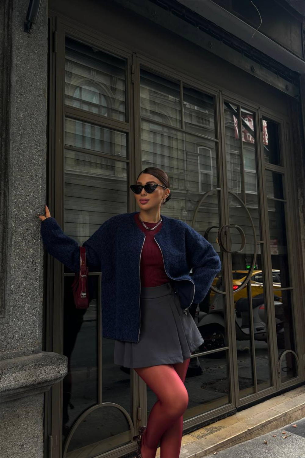 KAŞE FERMUARLI BLUZ - Lacivert