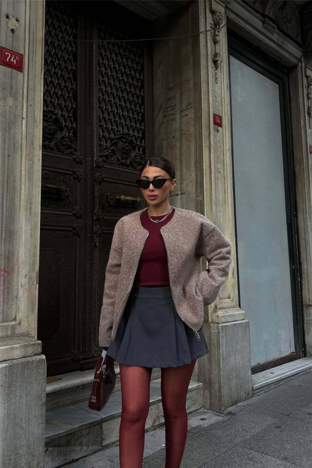 KAŞE FERMUARLI BLUZ - Vizon