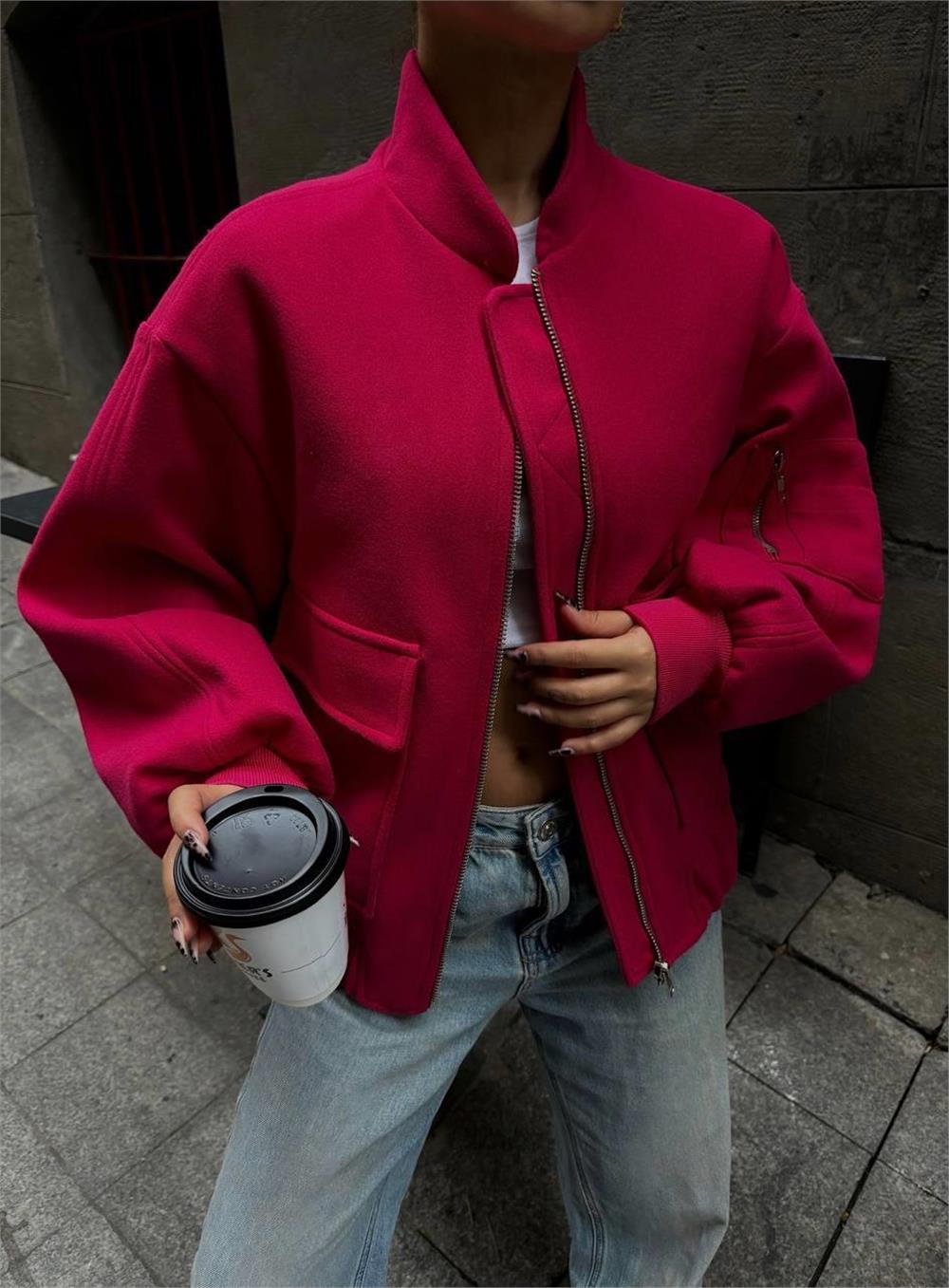 KAŞE FERMUARLI PİLOT MONT - Fuşya