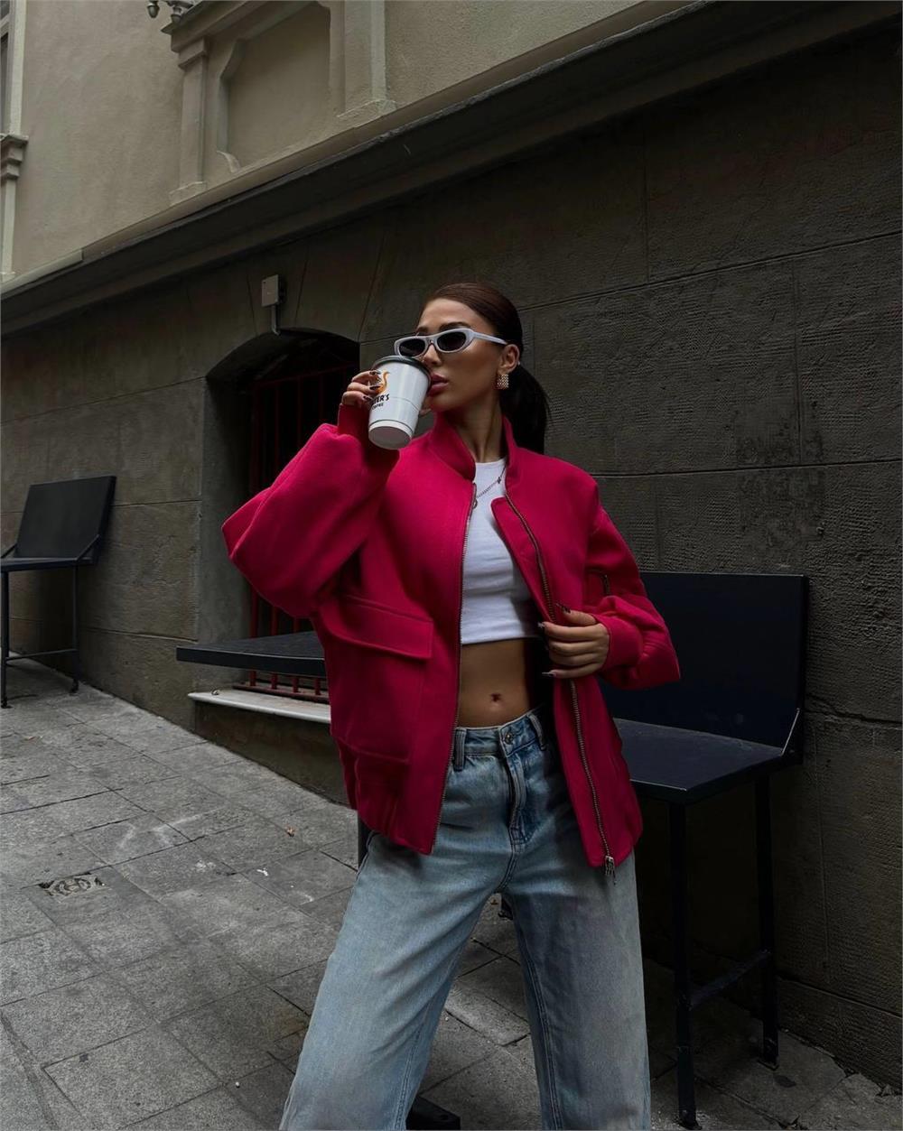 KAŞE FERMUARLI PİLOT MONT - Fuşya