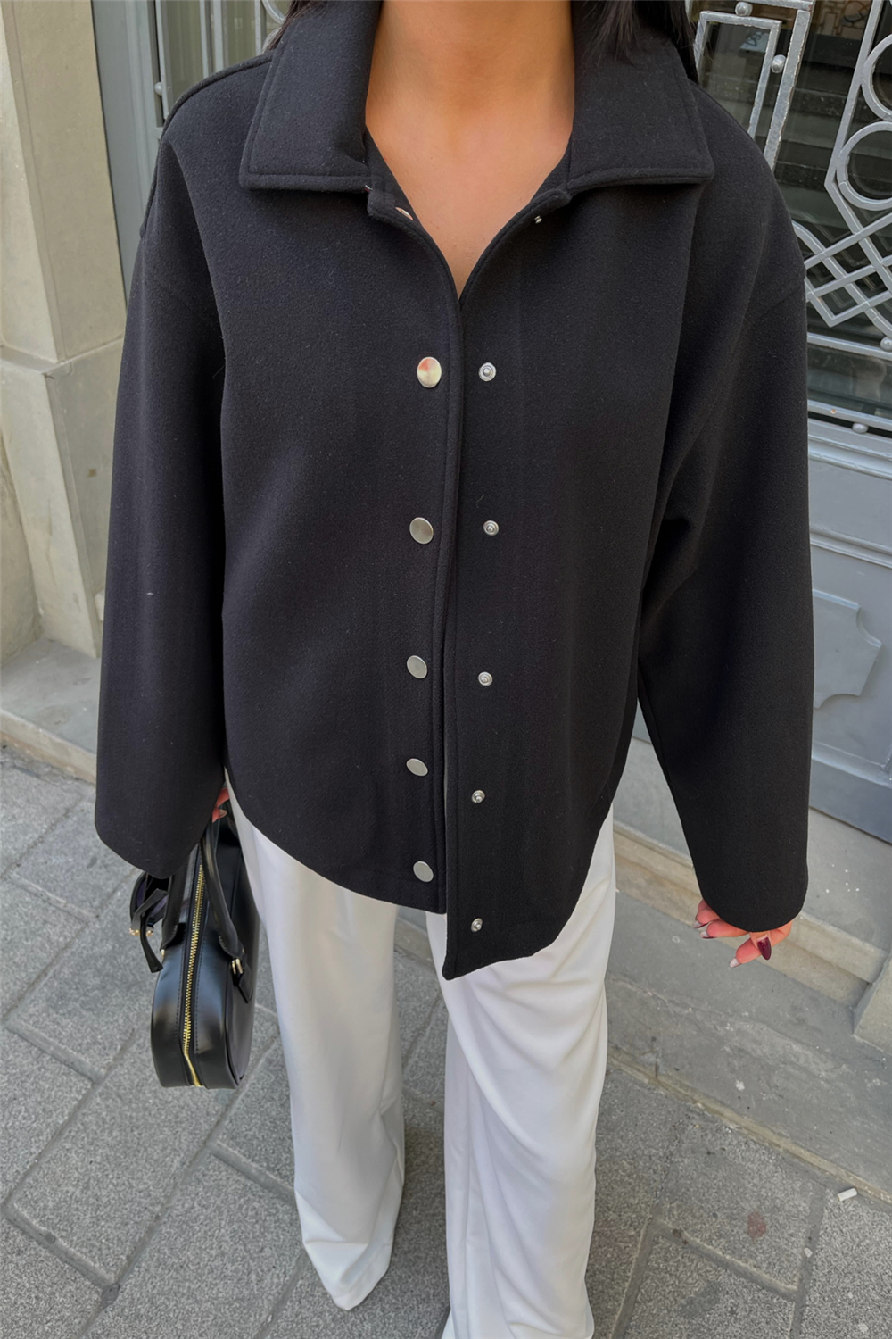 KAŞE GÖMLEK CEKET YANDAN CEP DETAYLI - Siyah