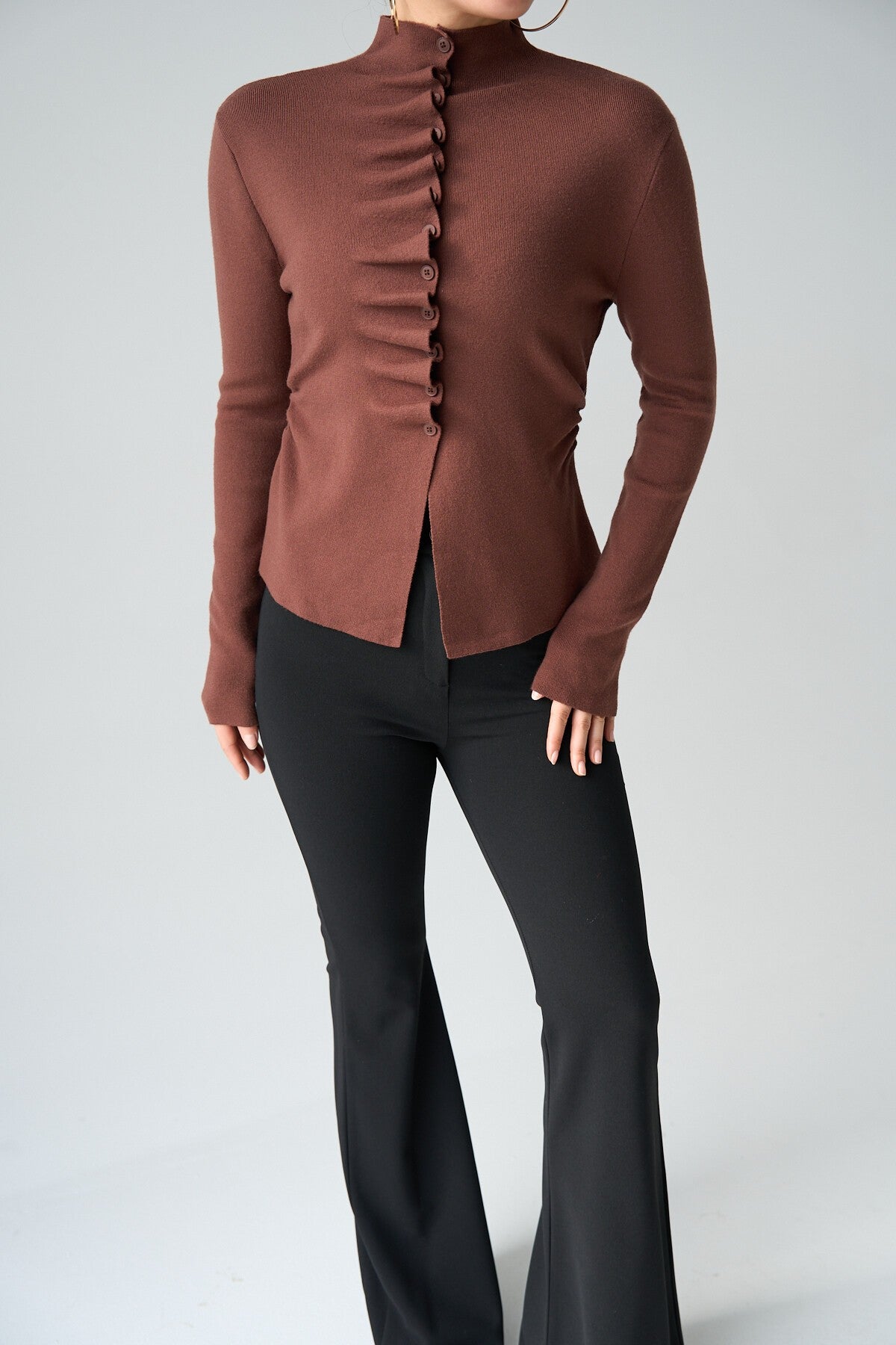 COFFEE Shirred Cardigan
