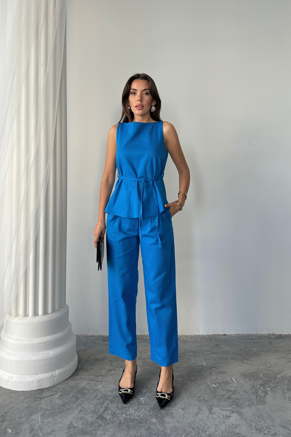 KETEN BLUZ - PANTOLON TAKIM MASSİMO MODEL SCREAT KUMAŞ - Saks