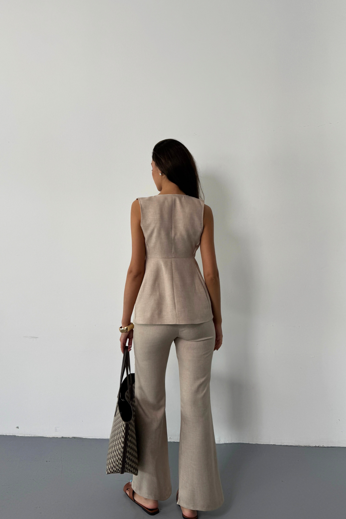 KETEN GOLD DÜĞMELİ YELEK - PANTOLON TK - Bej