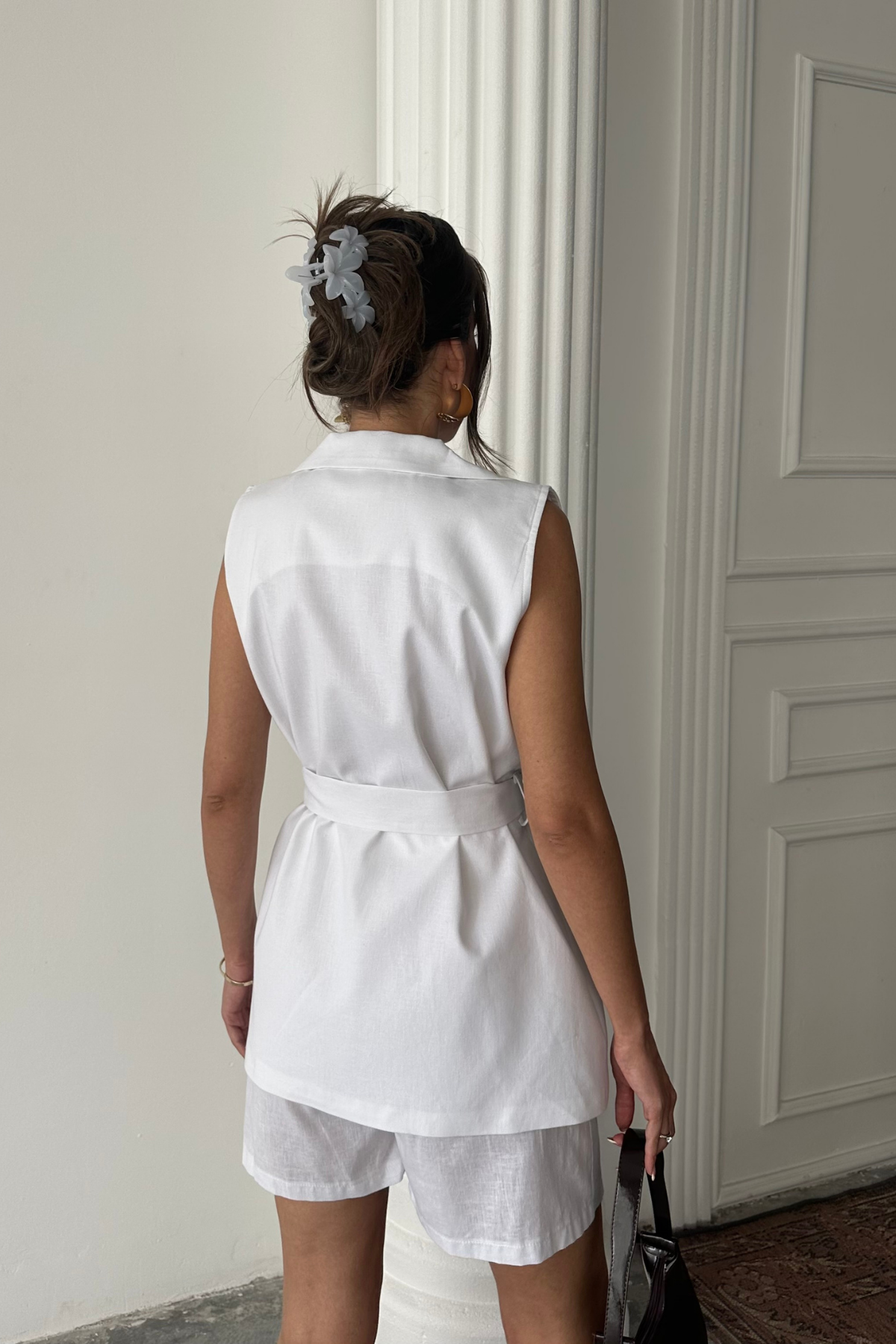 KETEN YELEK - ŞORT TAKIM - Beyaz