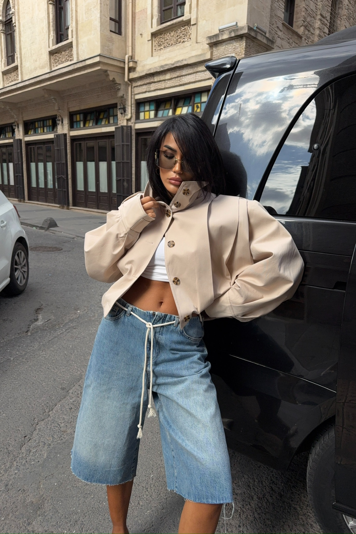 KISA TRENCH OMUZ KAPALI PİLE DETAYLI BALON MODEL - Bej