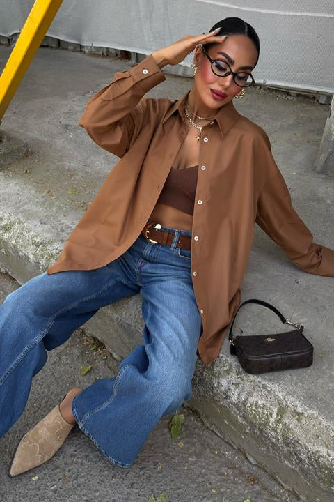 Klasik Oversize Poplin Gömlek 3421