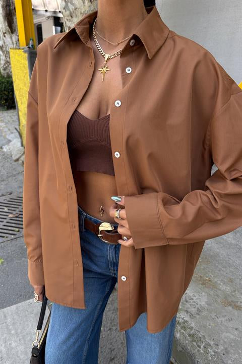 Klasik Oversize Poplin Gömlek 3421