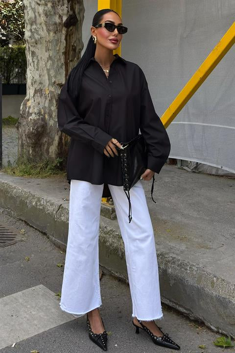 Klasik Oversize Poplin Gömlek 3421