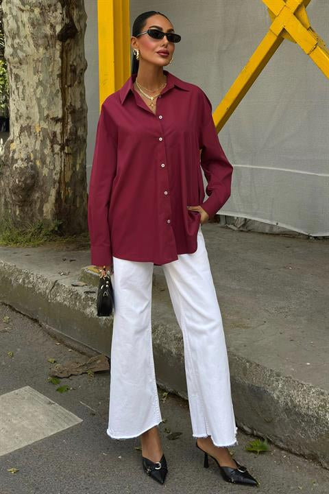 Klasik Oversize Poplin Gömlek 3421