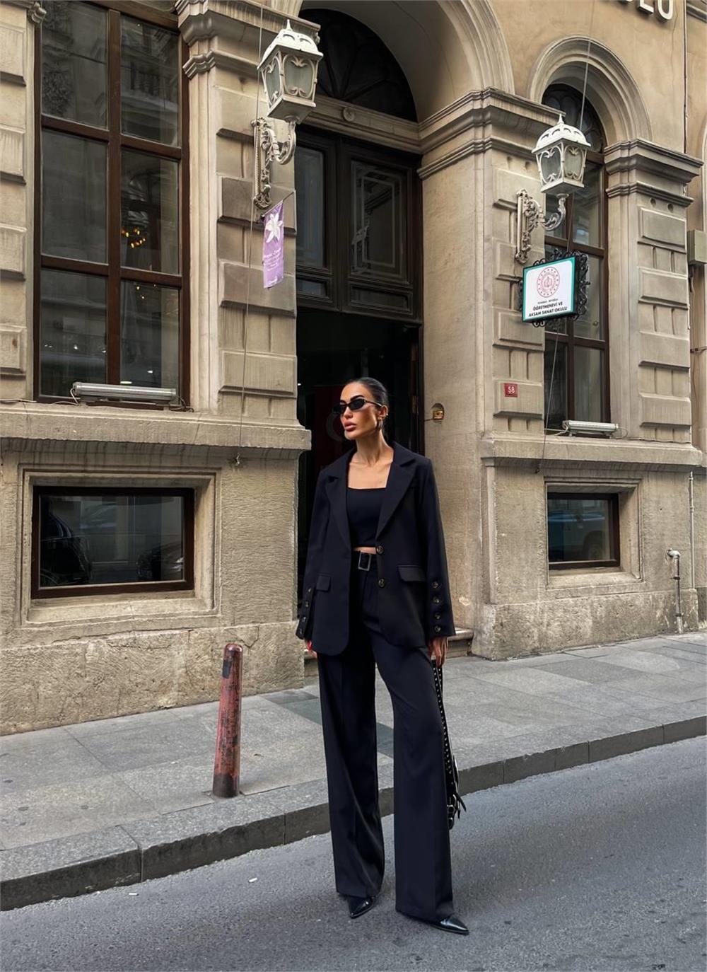 KOL 4 DÜĞME - BÜSTİYERLİ 3 CEKET PANTOLON TAKIM - Siyah