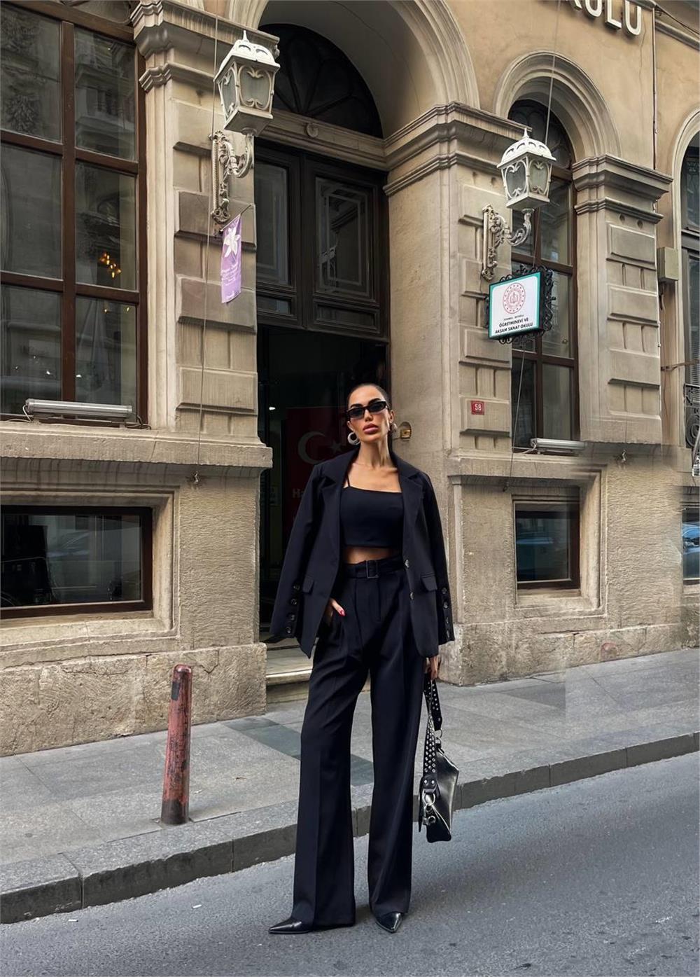 KOL 4 DÜĞME - BÜSTİYERLİ 3 CEKET PANTOLON TAKIM - Siyah