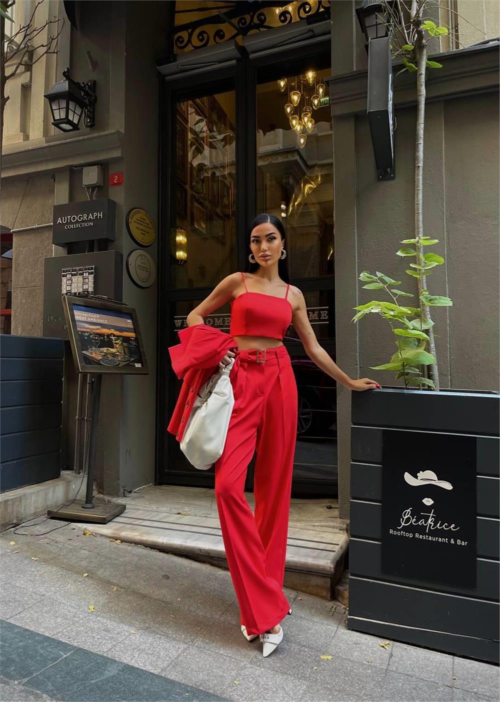 KOL 4 DÜĞME - BÜSTİYERLİ 3 CEKET PANTOLON TAKIM - Nar