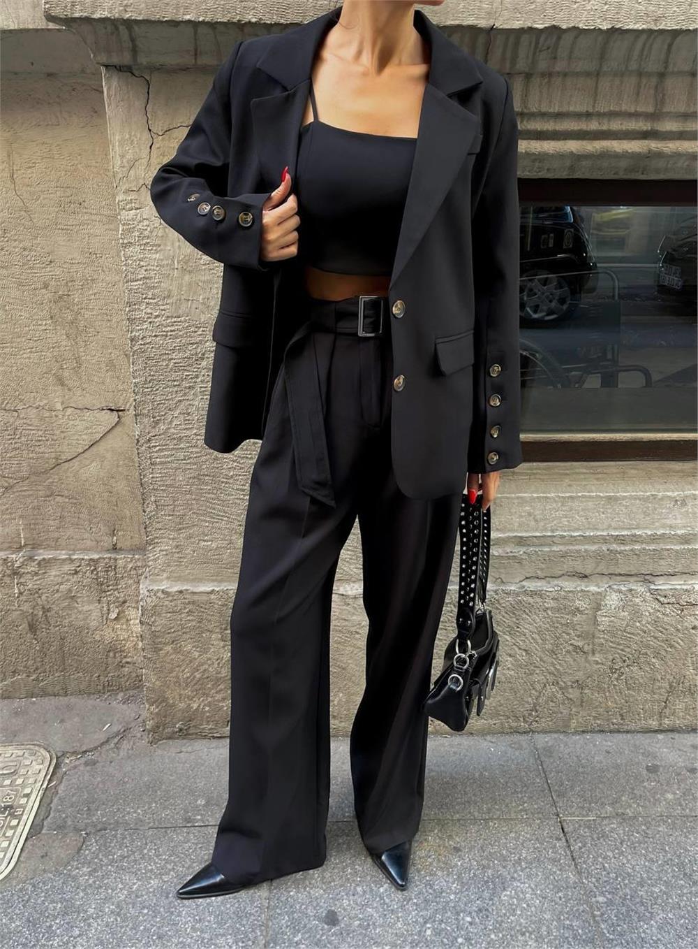 KOL 4 DÜĞME - BÜSTİYERLİ 3 CEKET PANTOLON TAKIM - Siyah