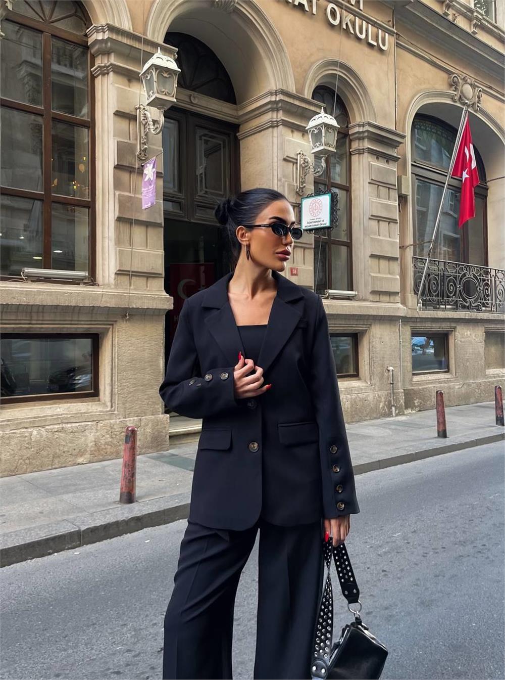 KOL 4 DÜĞME - BÜSTİYERLİ 3 CEKET PANTOLON TAKIM - Siyah