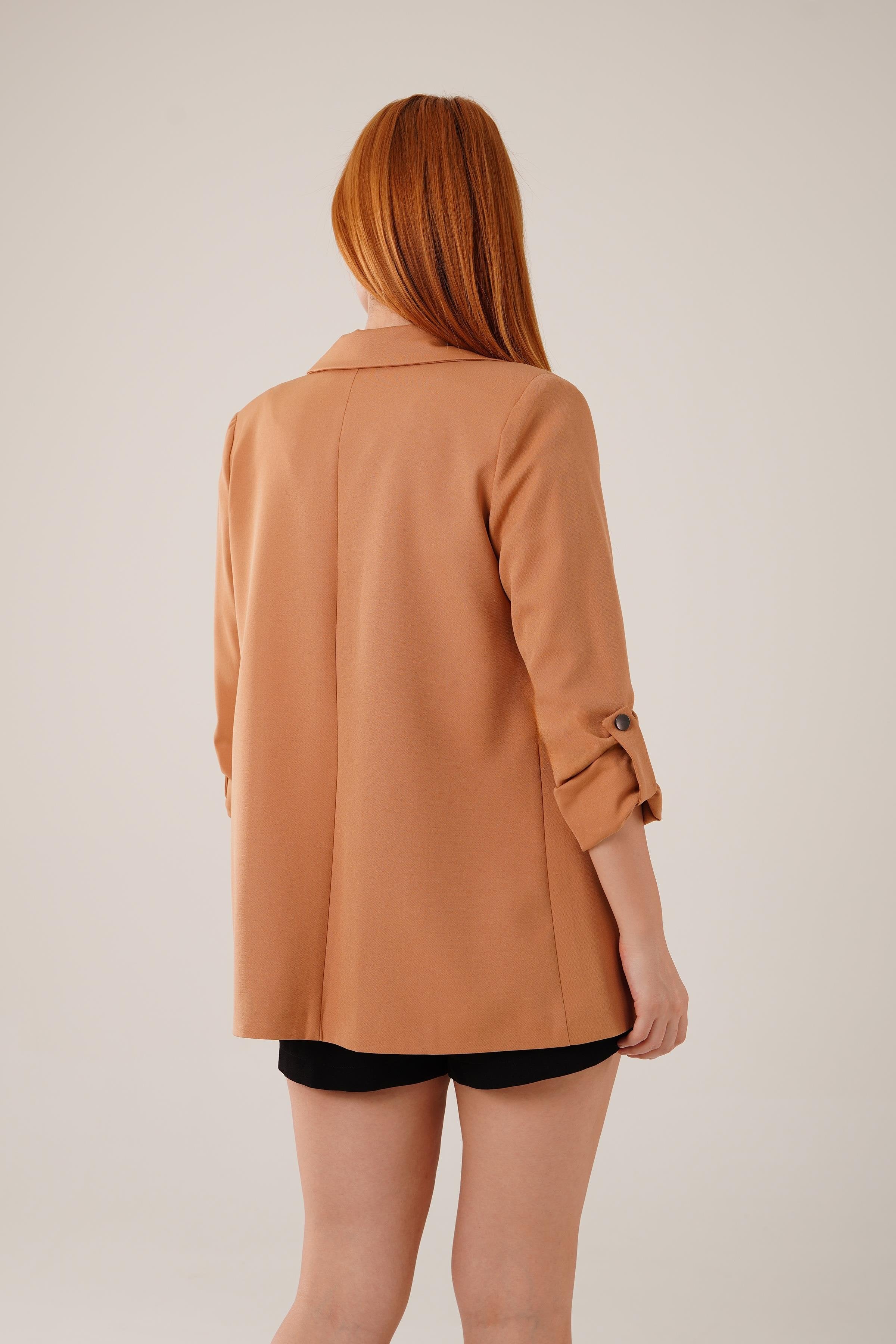 Kol Katlama Detaylı Toptan Camel Blazer Ceket