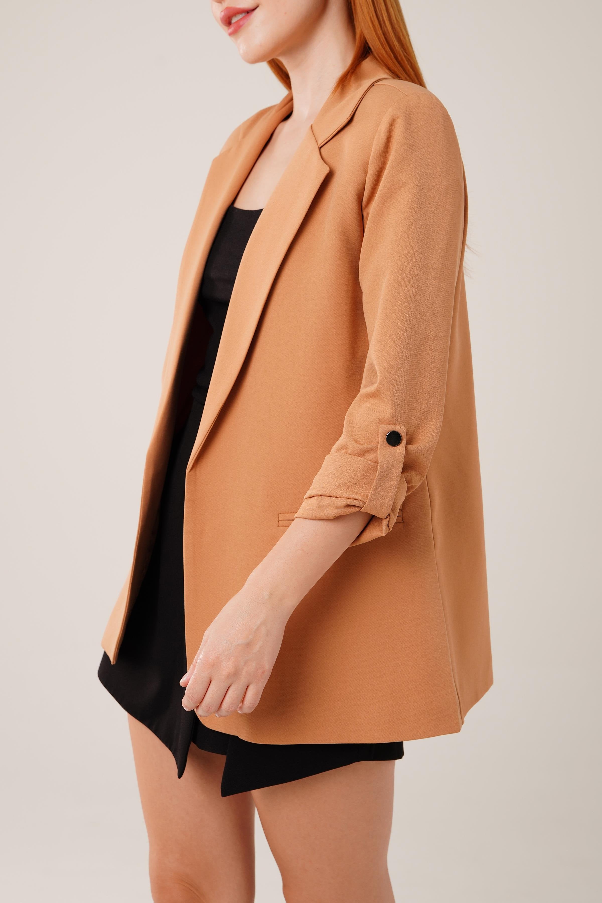 Kol Katlama Detaylı Toptan Camel Blazer Ceket