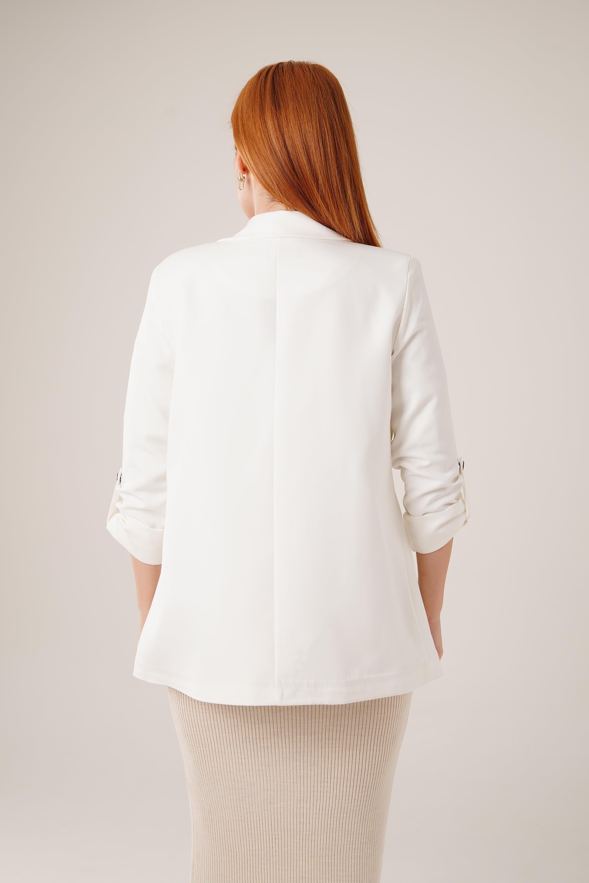 Kol Katlama Detaylı Toptan Ekru Blazer Ceket